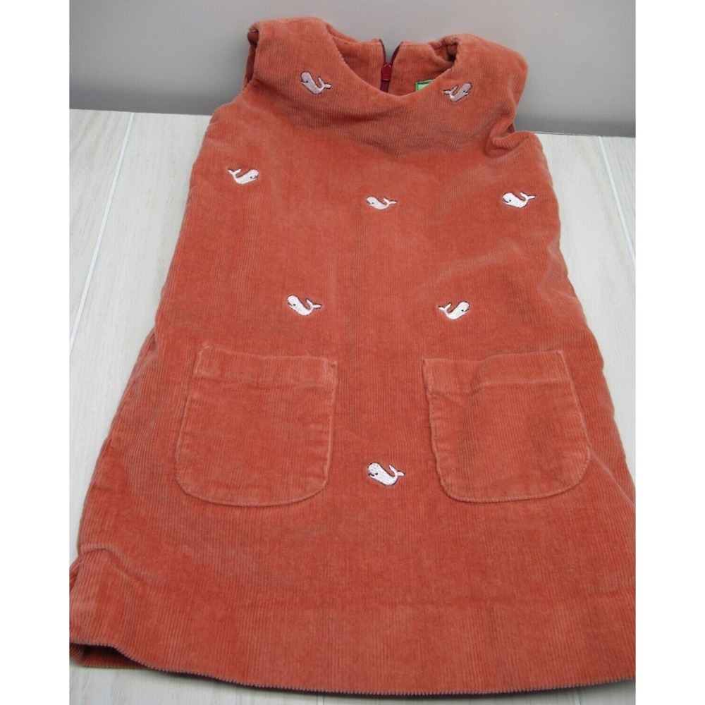 Castaway Nantucket girls small (4) corduroy jumper shift dress rust orange whale